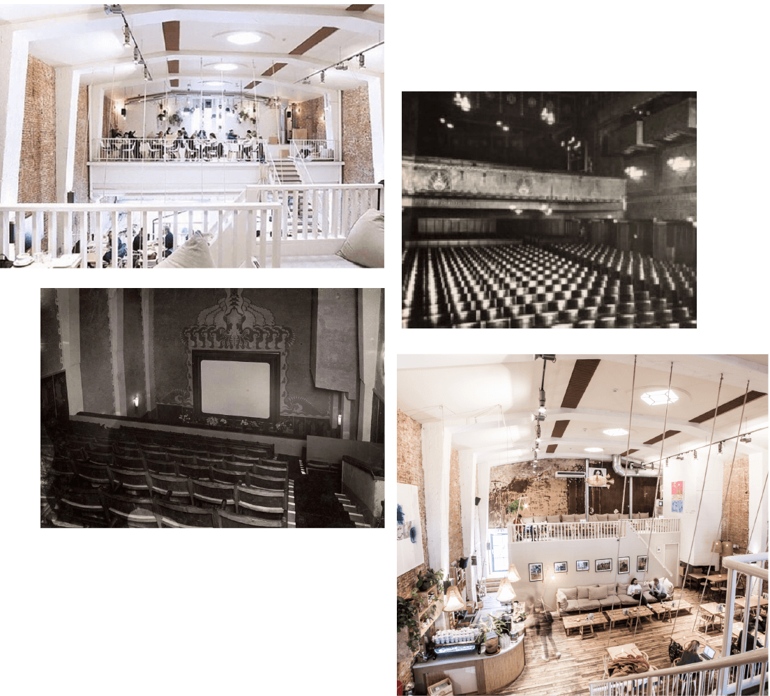 Pictures of the old theater and now
